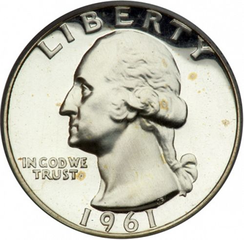 25 cent Obverse Image minted in UNITED STATES in 1961 (Washington)  - The Coin Database