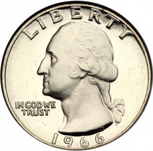 25 cent Obverse Image minted in UNITED STATES in 1966 (Washington)  - The Coin Database