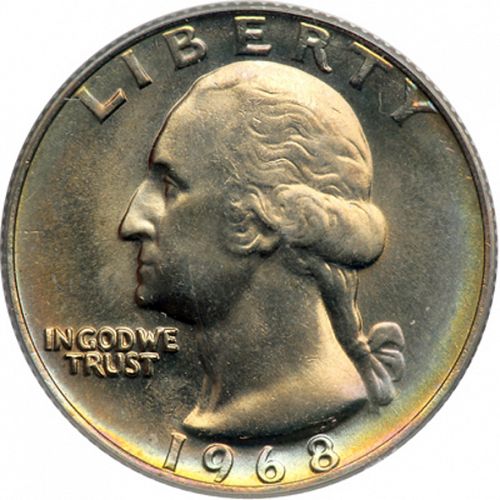 25 cent Obverse Image minted in UNITED STATES in 1968 (Washington)  - The Coin Database