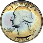 25 cent Obverse Image minted in UNITED STATES in 1969S (Washington)  - The Coin Database