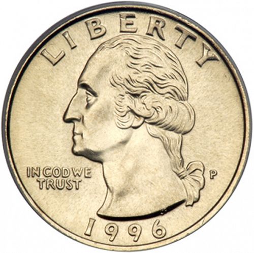 25 cent Obverse Image minted in UNITED STATES in 1996P (Washington)  - The Coin Database