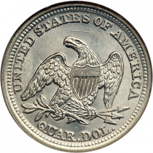 25 cent Reverse Image minted in UNITED STATES in 1854 (Seated Liberty - Arrows at date, reverse rays removed)  - The Coin Database