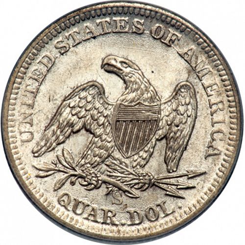 25 cent Reverse Image minted in UNITED STATES in 1855S (Seated Liberty - Arrows at date, reverse rays removed)  - The Coin Database