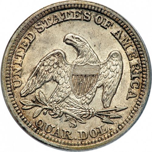 25 cent Reverse Image minted in UNITED STATES in 1862S (Seated Liberty - Arrows at date removed)  - The Coin Database