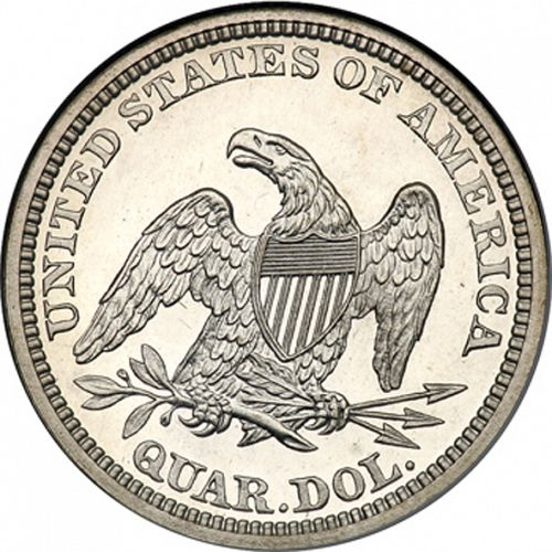 25 cent Reverse Image minted in UNITED STATES in 1865 (Seated Liberty - Arrows at date removed)  - The Coin Database