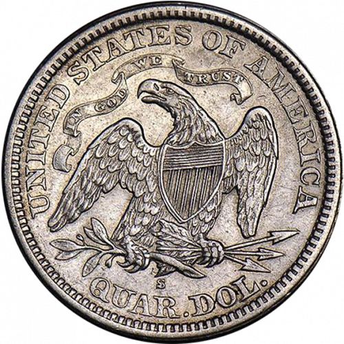 25 cent Reverse Image minted in UNITED STATES in 1866S (Seated Liberty - Motto above eagle)  - The Coin Database
