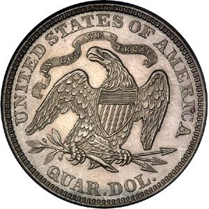 25 cent Reverse Image minted in UNITED STATES in 1868 (Seated Liberty - Motto above eagle)  - The Coin Database