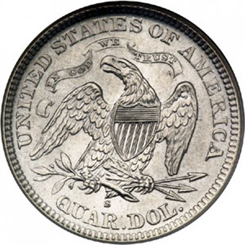 25 cent Reverse Image minted in UNITED STATES in 1869S (Seated Liberty - Motto above eagle)  - The Coin Database
