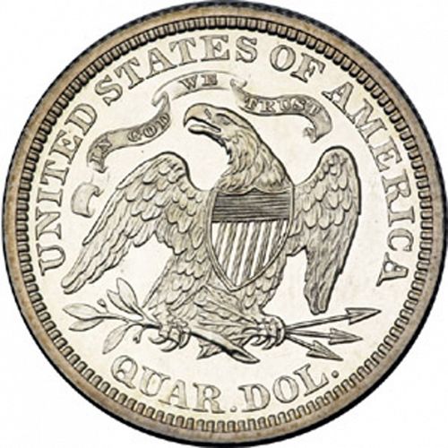 25 cent Reverse Image minted in UNITED STATES in 1870 (Seated Liberty - Motto above eagle)  - The Coin Database