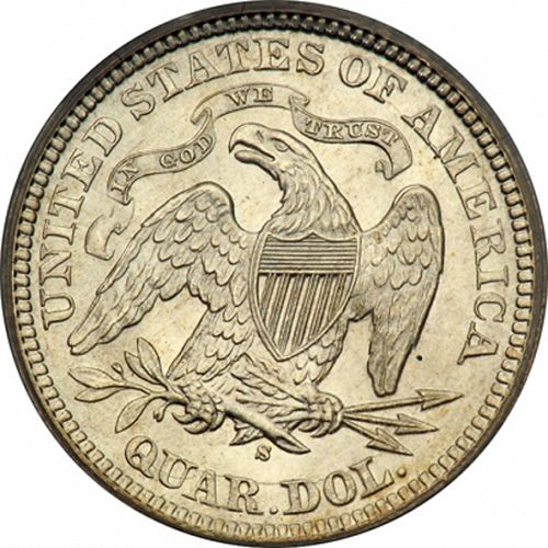 25 cent Reverse Image minted in UNITED STATES in 1874S (Seated Liberty - Arrows at date)  - The Coin Database