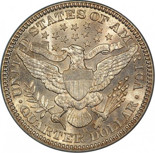25 cent Reverse Image minted in UNITED STATES in 1908D (Barber)  - The Coin Database