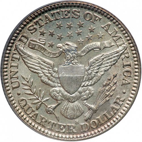 25 cent Reverse Image minted in UNITED STATES in 1911S (Barber)  - The Coin Database