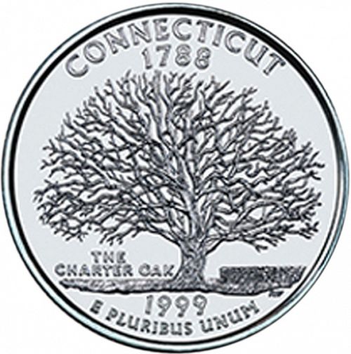 25 cent Reverse Image minted in UNITED STATES in 1999P (Connecticut)  - The Coin Database