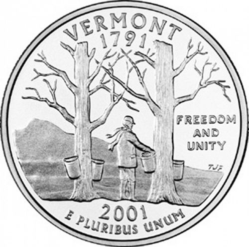 25 cent Reverse Image minted in UNITED STATES in 2001D (Vermont)  - The Coin Database