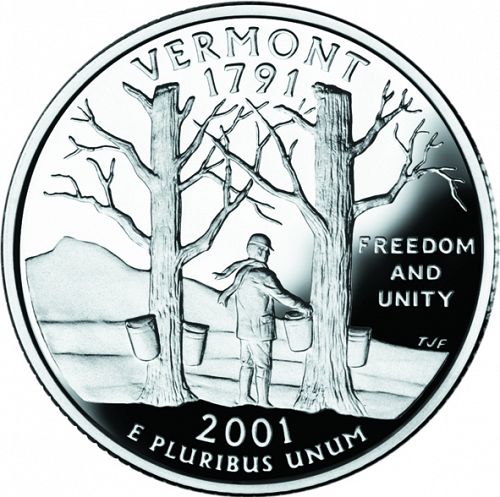 25 cent Reverse Image minted in UNITED STATES in 2001S (Vermont)  - The Coin Database