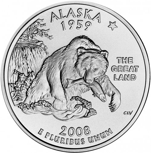 25 cent Reverse Image minted in UNITED STATES in 2008P (Alaska)  - The Coin Database