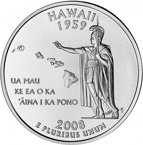 25 cent Reverse Image minted in UNITED STATES in 2008P (Hawaii)  - The Coin Database