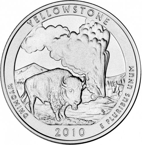 25 cent Reverse Image minted in UNITED STATES in 2010D (Yellowstone National Park)  - The Coin Database