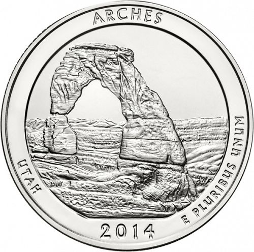 25 cent Reverse Image minted in UNITED STATES in 2014D (Arches National Park)  - The Coin Database