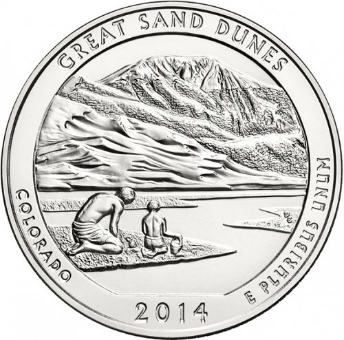 25 cent Reverse Image minted in UNITED STATES in 2014D (Great Sand Dunes National Park)  - The Coin Database