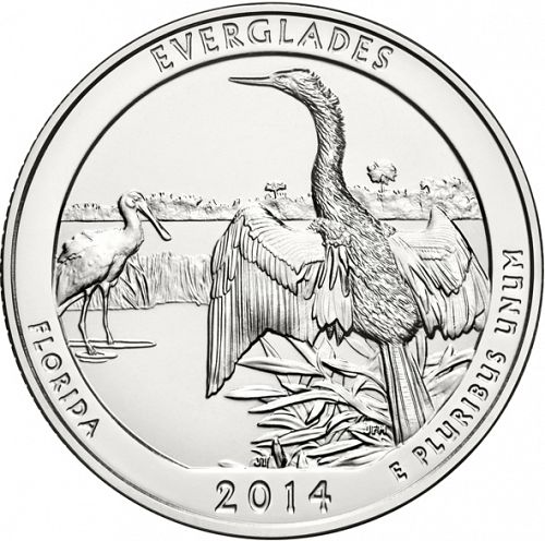 25 cent Reverse Image minted in UNITED STATES in 2014D (Everglades National Park)  - The Coin Database