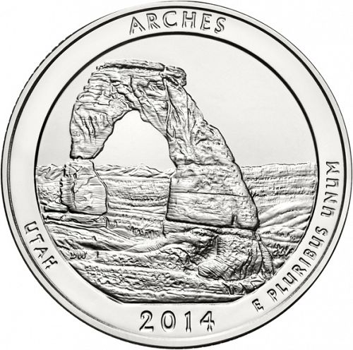 25 cent Reverse Image minted in UNITED STATES in 2014P (Arches National Park)  - The Coin Database