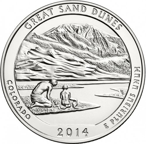 25 cent Reverse Image minted in UNITED STATES in 2014P (Great Sand Dunes National Park)  - The Coin Database