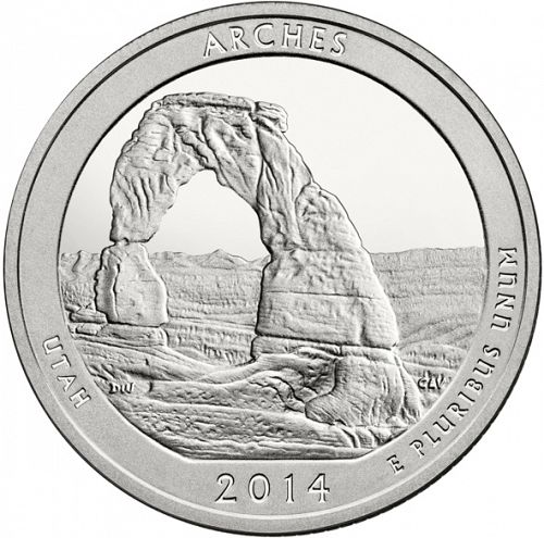 25 cent Reverse Image minted in UNITED STATES in 2014S (Arches National Park)  - The Coin Database