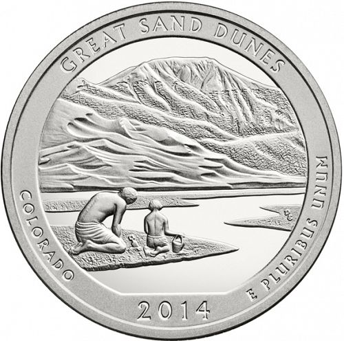 25 cent Reverse Image minted in UNITED STATES in 2014S (Great Sand Dunes National Park)  - The Coin Database