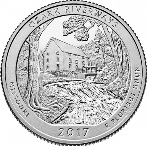 25 cent Reverse Image minted in UNITED STATES in 2017P (Ozark National Scenic Riverway)  - The Coin Database