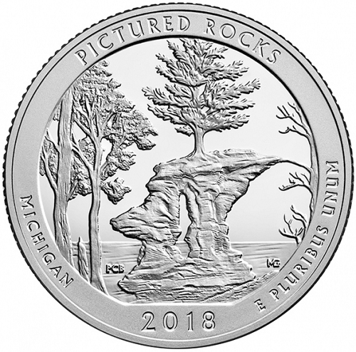 25 cent Reverse Image minted in UNITED STATES in 2018S (Pictured Rocks National Lakeshore)  - The Coin Database