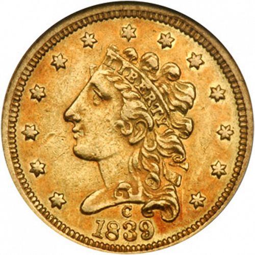 2 dollar 50 Obverse Image minted in UNITED STATES in 1839C (Liberty without Turban)  - The Coin Database