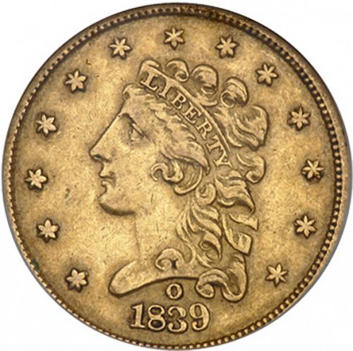 2 dollar 50 Obverse Image minted in UNITED STATES in 1839O (Liberty without Turban)  - The Coin Database