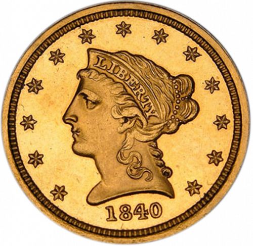 2 dollar 50 Obverse Image minted in UNITED STATES in 1840 (Coronet Head)  - The Coin Database