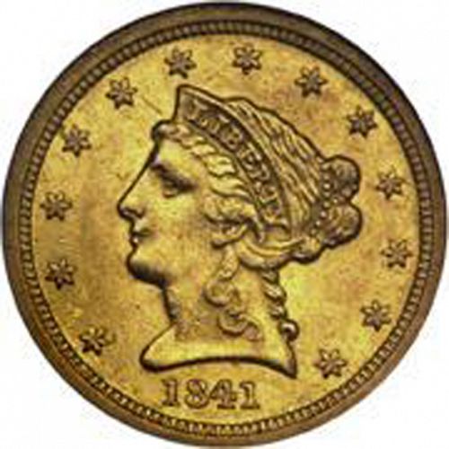 2 dollar 50 Obverse Image minted in UNITED STATES in 1841 (Coronet Head)  - The Coin Database