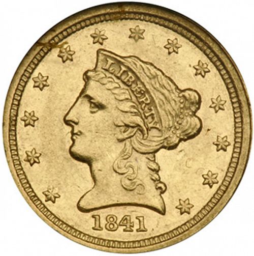 2 dollar 50 Obverse Image minted in UNITED STATES in 1841C (Coronet Head)  - The Coin Database