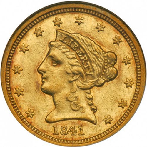 2 dollar 50 Obverse Image minted in UNITED STATES in 1841D (Coronet Head)  - The Coin Database