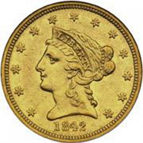 2 dollar 50 Obverse Image minted in UNITED STATES in 1842 (Coronet Head)  - The Coin Database