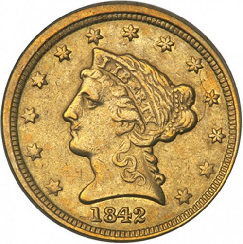 2 dollar 50 Obverse Image minted in UNITED STATES in 1842C (Coronet Head)  - The Coin Database