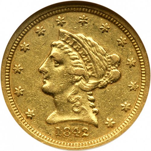 2 dollar 50 Obverse Image minted in UNITED STATES in 1842D (Coronet Head)  - The Coin Database