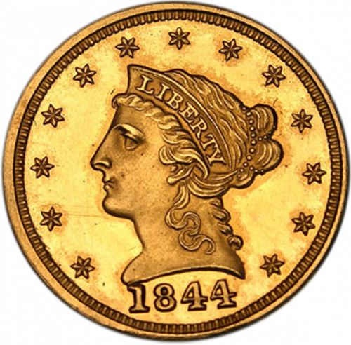 2 dollar 50 Obverse Image minted in UNITED STATES in 1844 (Coronet Head)  - The Coin Database