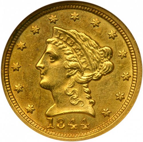 2 dollar 50 Obverse Image minted in UNITED STATES in 1844C (Coronet Head)  - The Coin Database