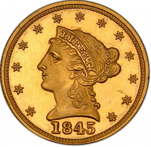 2 dollar 50 Obverse Image minted in UNITED STATES in 1845 (Coronet Head)  - The Coin Database
