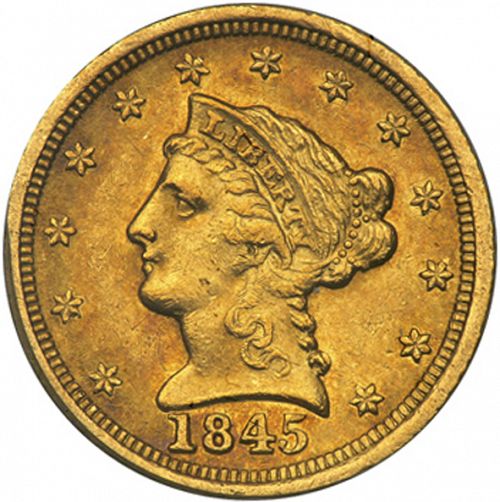 2 dollar 50 Obverse Image minted in UNITED STATES in 1845D (Coronet Head)  - The Coin Database