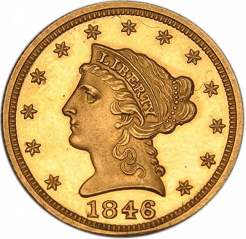 2 dollar 50 Obverse Image minted in UNITED STATES in 1846 (Coronet Head)  - The Coin Database