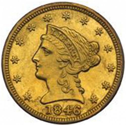 2 dollar 50 Obverse Image minted in UNITED STATES in 1846C (Coronet Head)  - The Coin Database