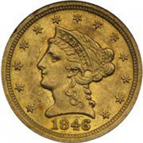 2 dollar 50 Obverse Image minted in UNITED STATES in 1846D (Coronet Head)  - The Coin Database