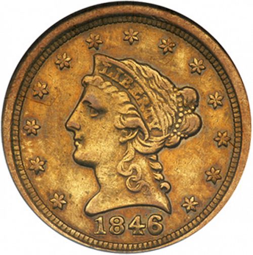 2 dollar 50 Obverse Image minted in UNITED STATES in 1846O (Coronet Head)  - The Coin Database
