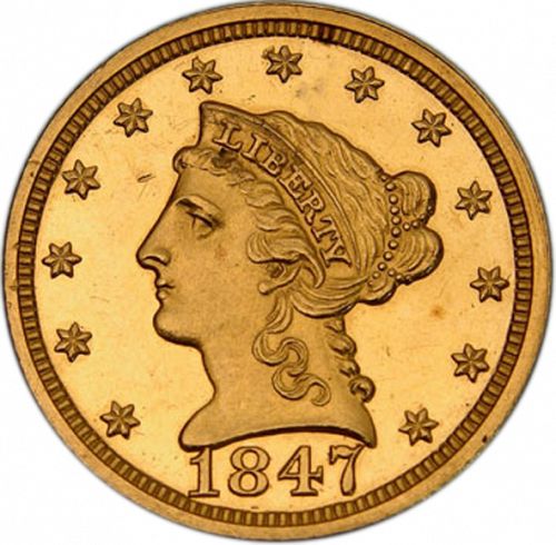 2 dollar 50 Obverse Image minted in UNITED STATES in 1847 (Coronet Head)  - The Coin Database
