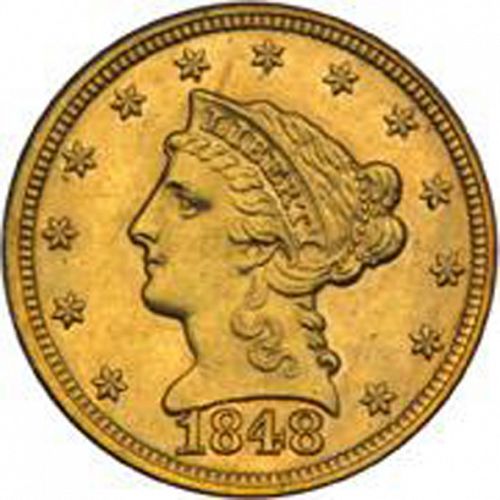 2 dollar 50 Obverse Image minted in UNITED STATES in 1848 (Coronet Head)  - The Coin Database
